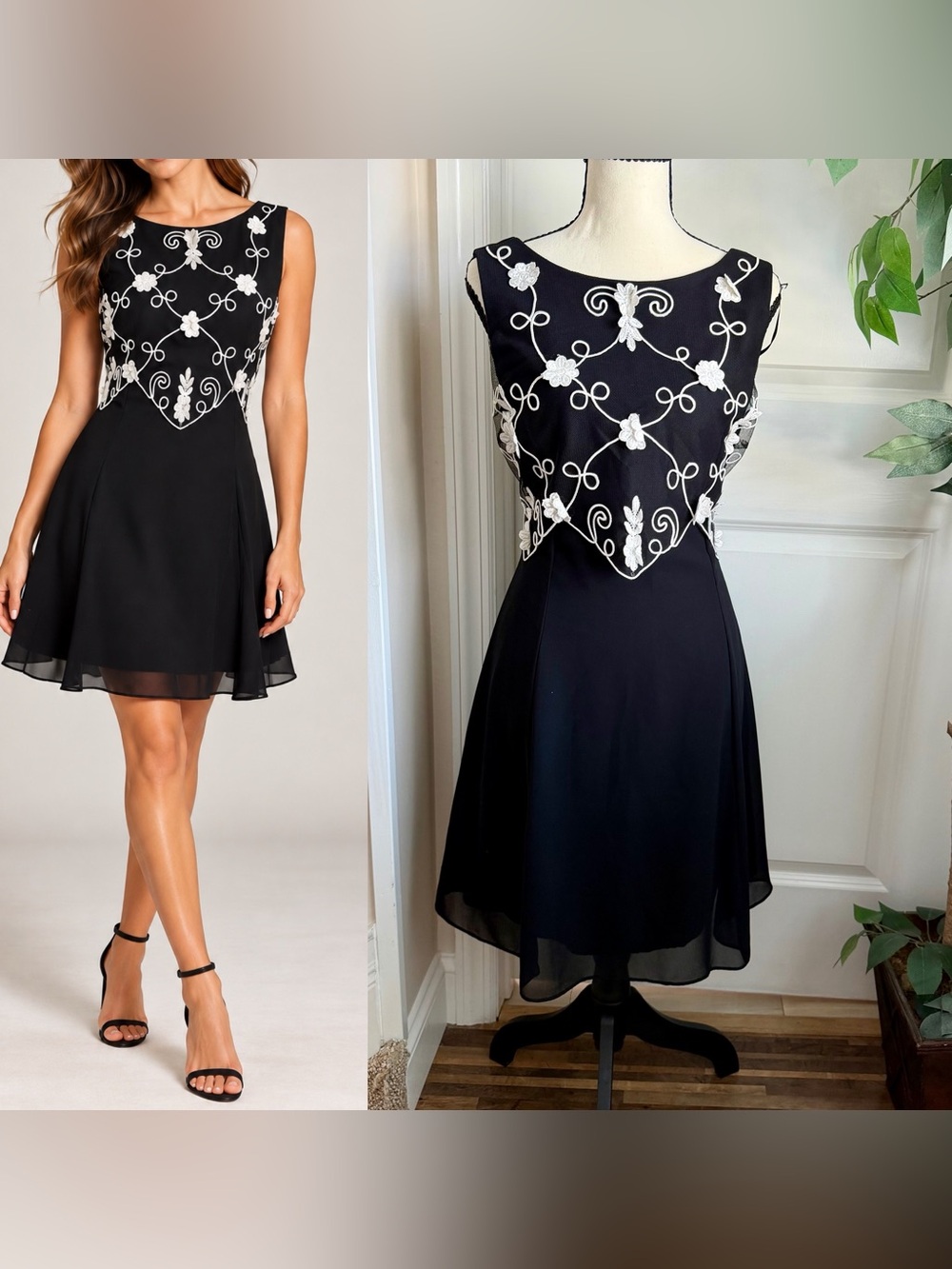 Scott McClintock Vintage 90s  Embroidered Cocktail A-Line Dress Black Sz 12P